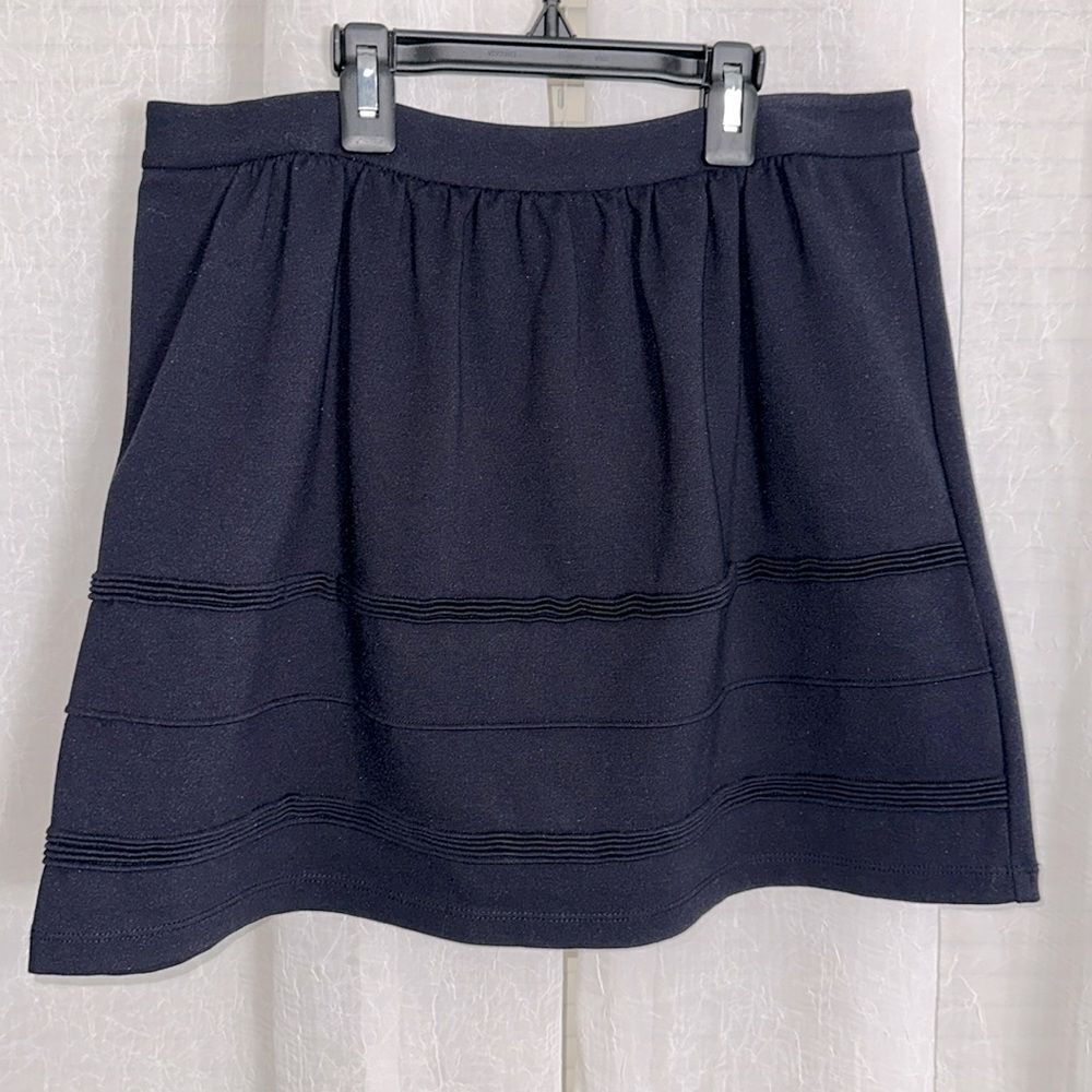 J. Crew 6 Midnight Blue Ponte Knit A-Line Mini Skirt Horizontal Pleats Details